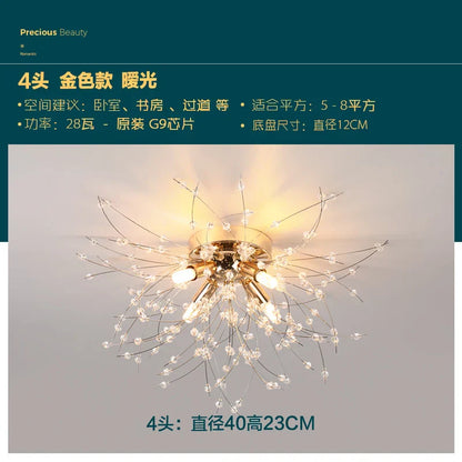 DecorBites™ Golden Löwenzahn-Kristallkronleuchter: Warme nordische LED-Deckenleuchte für romantisches Wohnzimmer.
