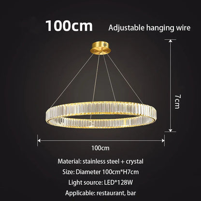 DecorBites™ Gold Crystal Round Ring Chandeliers with LED Pendant Light for Ceiling Lighting