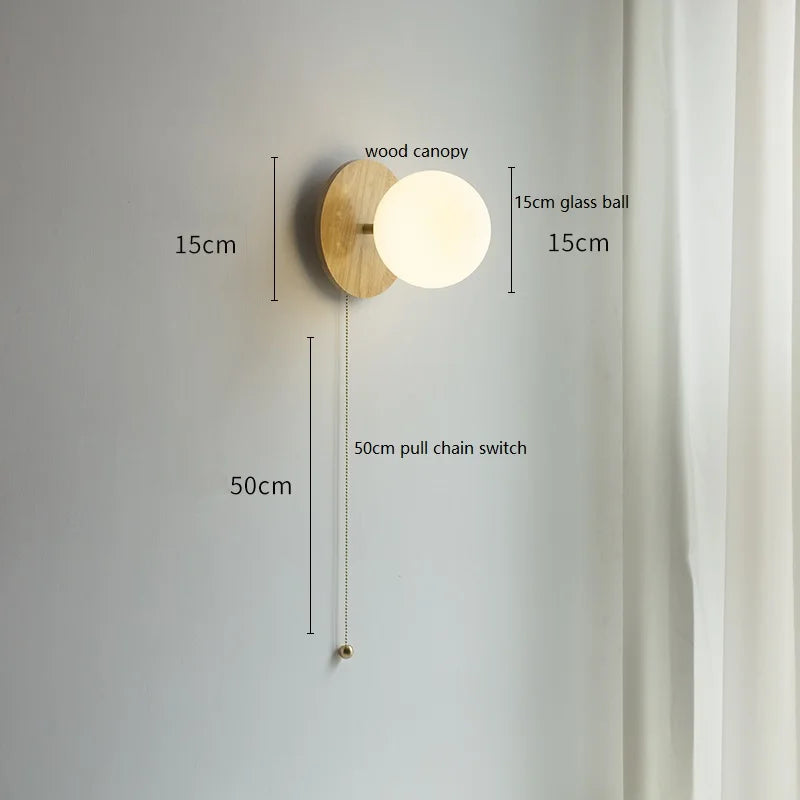 DecorBites™ Glass Ball LED Wall Lights with Pull Chain Switch for Bedroom Cafe Bathroom