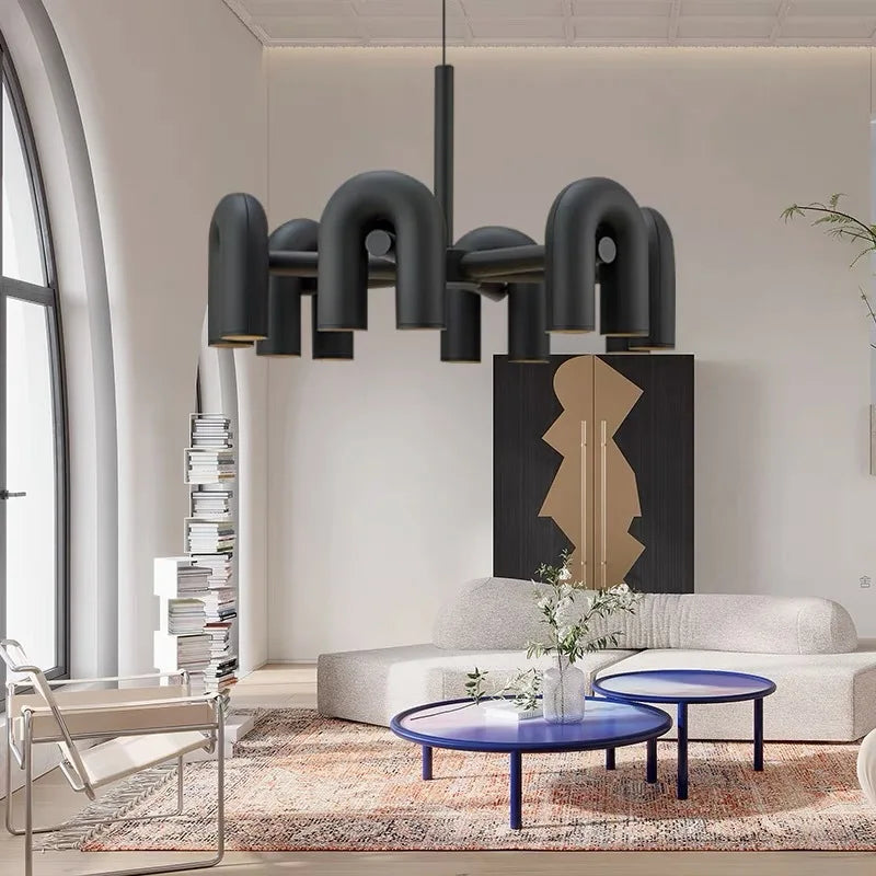 Decorbites™ Art-Deco-Metall-Leuchter in Schwarz, Orange und Grau – Verstellbares Kabel – Beleuchtung für Esszimmer, Eingangsbereich, Schlafzimmer
