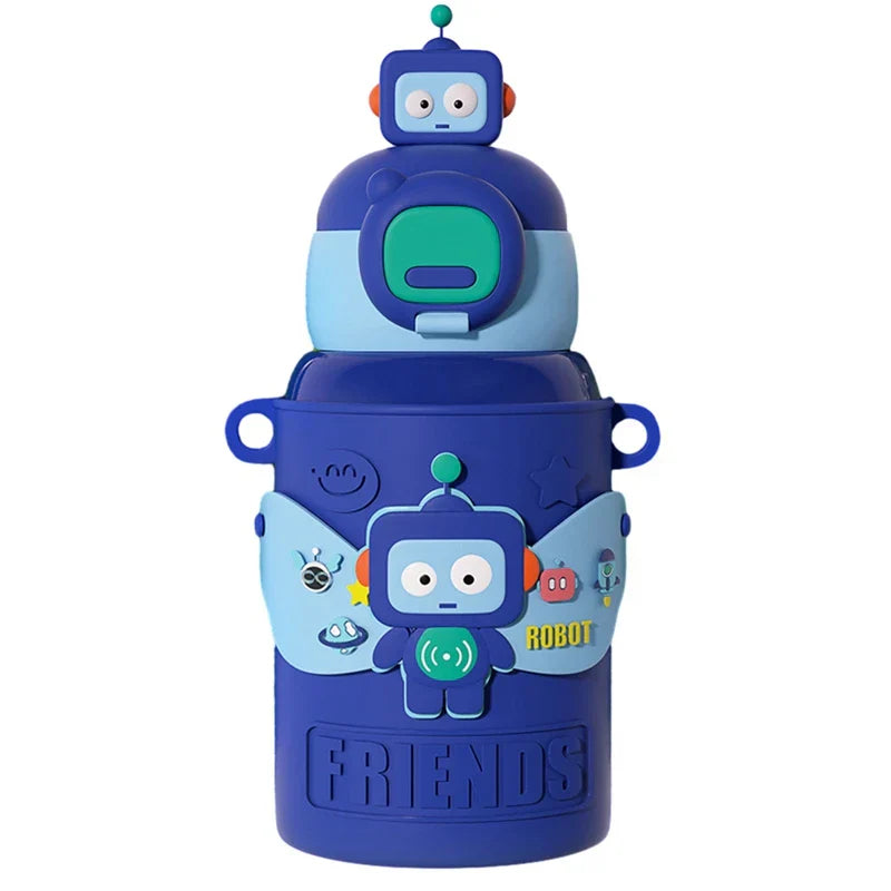 Decorbites™ Kinder-Cartoon-Edelstahl-Thermowasserflasche mit Trinkhalm