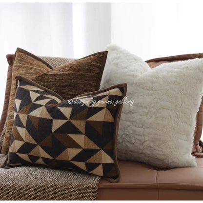 DecorBites™ Geometric Brown Leather Splicing Throw Pillow Cover 45x45cm Luxe Square Cushion Case