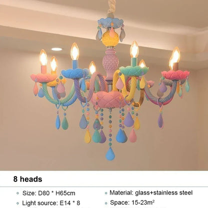 DecorBites™ Crystal Chandelier: Modern Macaron Color Luminaire for Children's Room