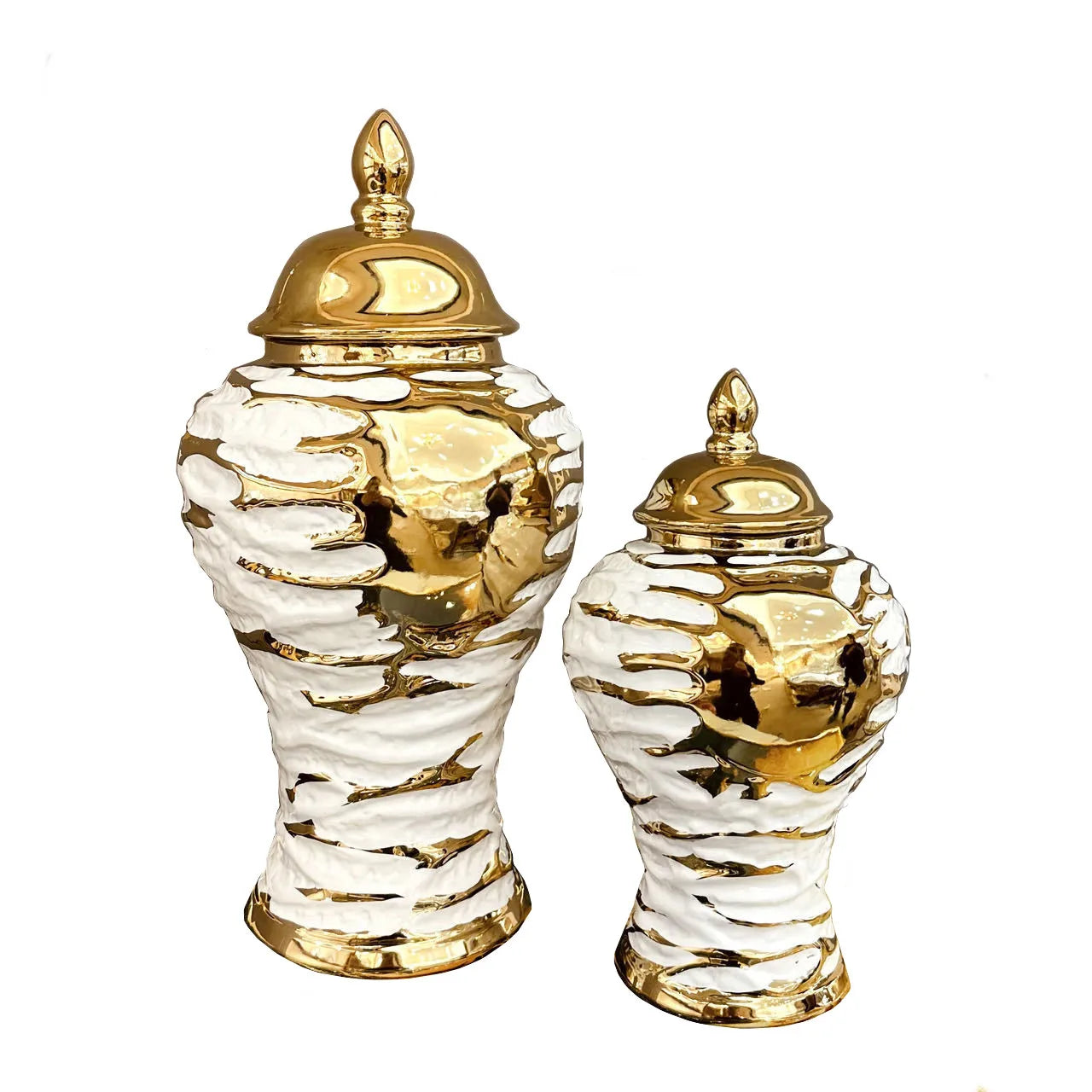 Gold White Ceramic Jar