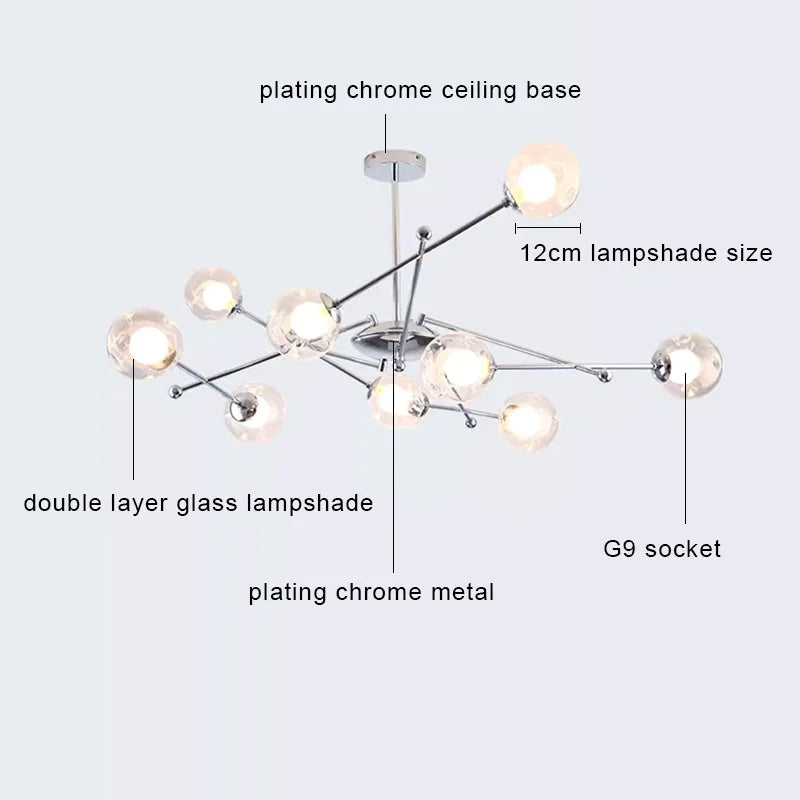 Decorbites™ Glas-Kugeln-LED-Kronleuchter Chrom-Hängeleuchte für die Hausdekoration