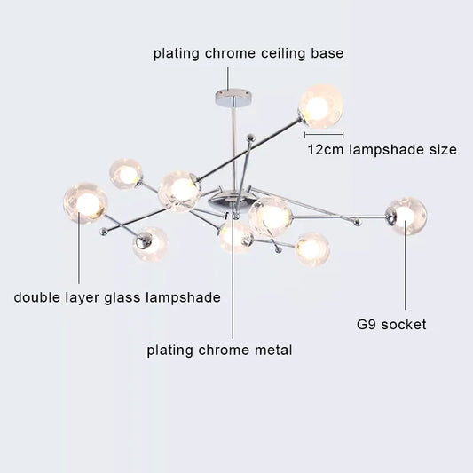 Decorbites™ Glas-Kugeln-LED-Kronleuchter Chrom-Hängeleuchte für die Hausdekoration