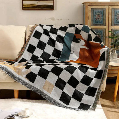 DecorBites™ Cozy Plaid Wool Blend Crochet Checkerboard Blanket