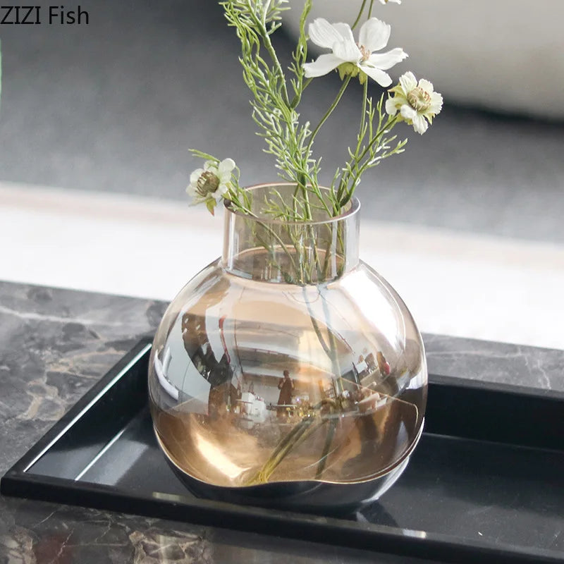 Decorbites™ Bernsteinglas-Vase Schreibtischdekoration Rund Blütenraum-Dekor