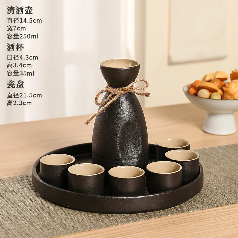 DecorBites™ Black Ceramic Wine Warmer & Sake Pot for Home, Handcrafted Japanese Design