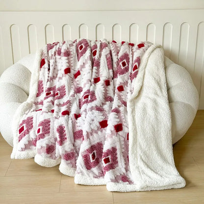 Decorbites™ Geometrisches Jacquard-Taft-Samt-Plaid Lammwolle Warmes Nickerchen Betttücher