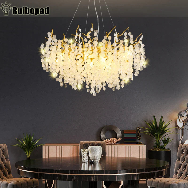 DecorBites™ Crystal LED Chandelier: Luxury Pendant Lamp for Home Decor