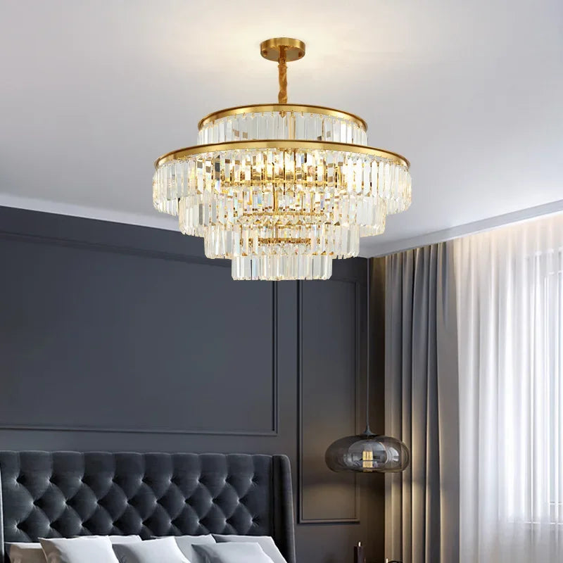Decorbites™ Goldener Kristall-Leuchter-Hängelampe für luxuriöses Wohnzimmer, Esszimmer, Schlafzimmer