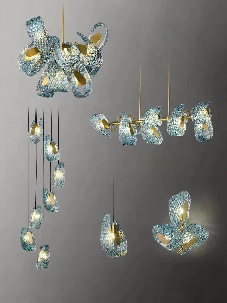 Decorbites™ LED Art-Deco-Blaupfau-Blätter-Kupfer-Deckenleuchter für das Wohnzimmer