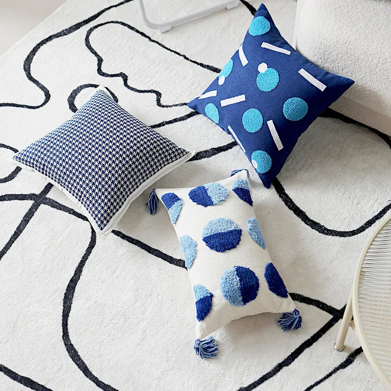 DecorBites™ Luxe Blue Tufted Pillowcase Embroidered Decor for Home Sofa 45x45cm 30x50cm