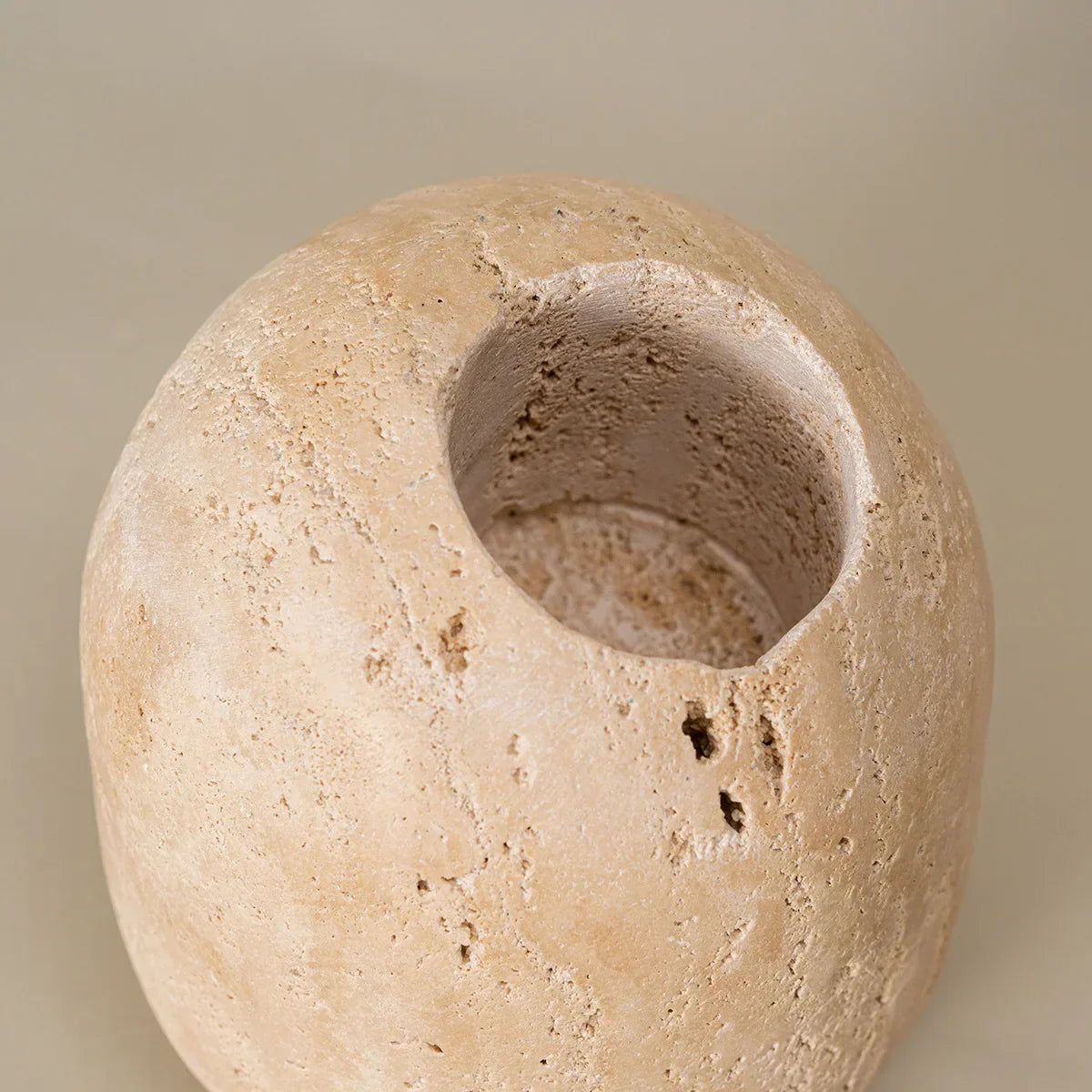 DecorBites™ Beige Travertine Match Holder Vintage Match Jar Natural Marble Dental Care Holder