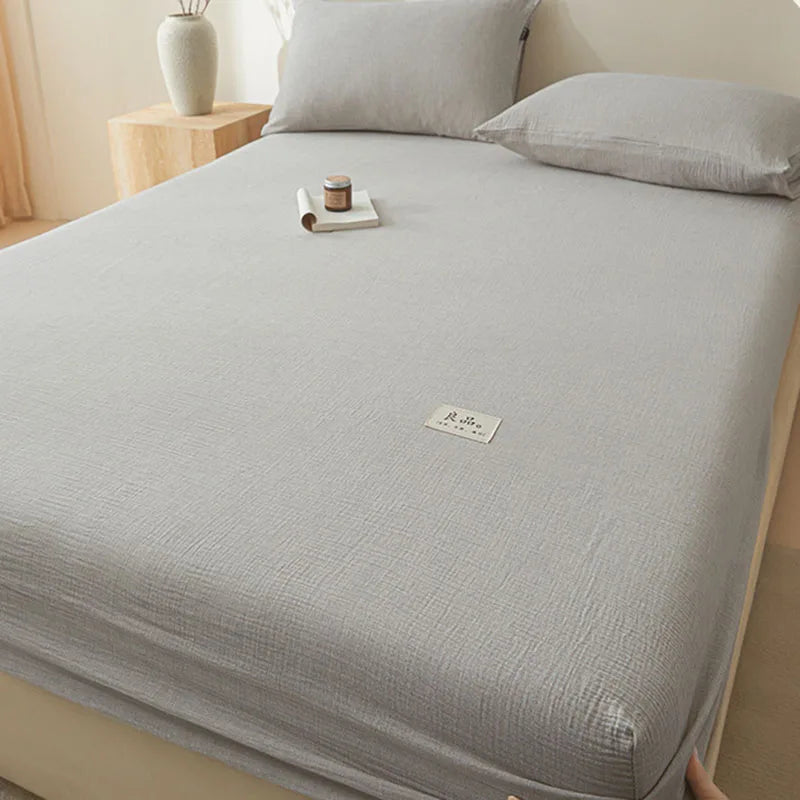 DecorBites™ Cotton Fitted Sheet: Wrinkled Yarn, Nordic Comfort, All Seasons Bed Cover