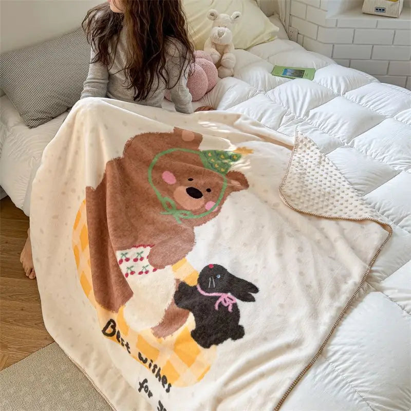 Decorbites™ Kinder-Cartoon-Milchsamt-Nap-Decke: Weiche & warme Steppdecke für alle Jahreszeiten