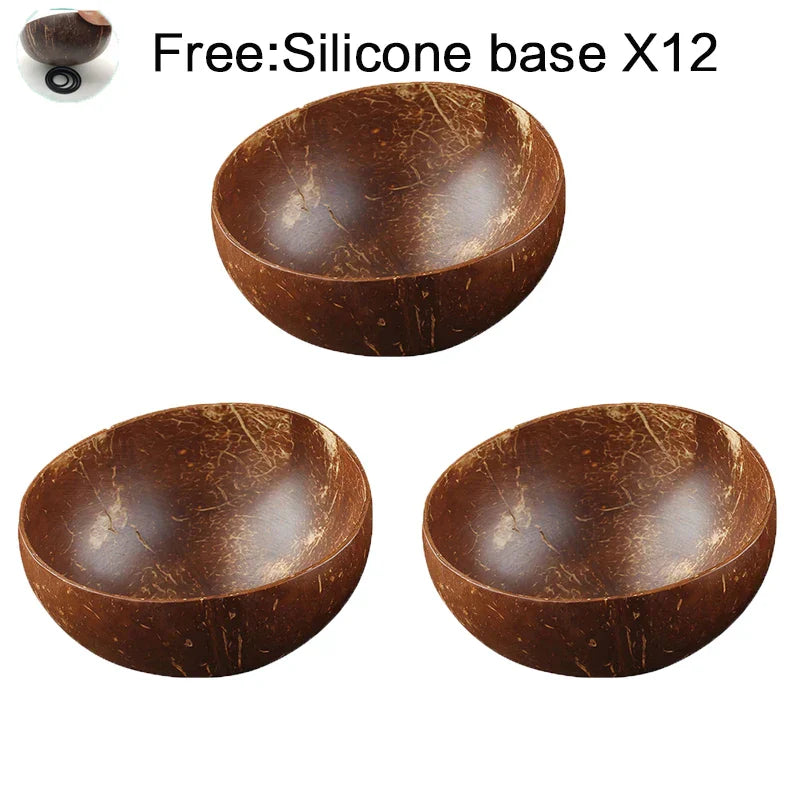 Decorbites™ Kokosnussschalen-Set mit Holzlöffel: Natürliches handgefertigtes Tischgeschirr für Desserts, Früchte, Salate