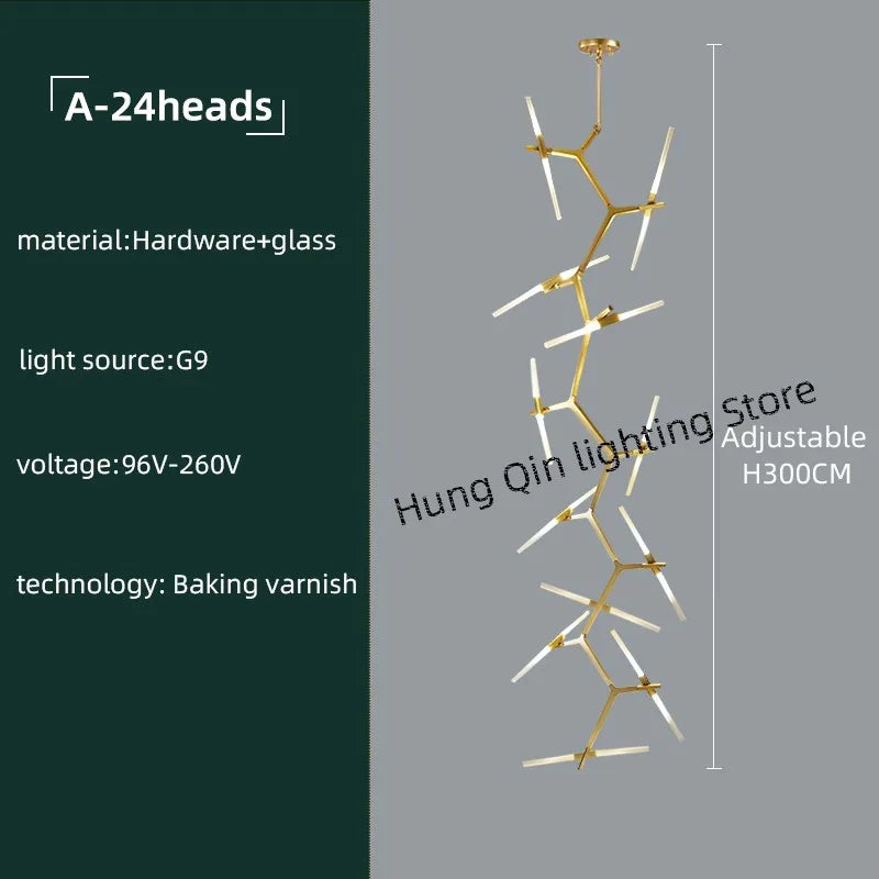 Gold Branch LED Chandelier For Staircase
