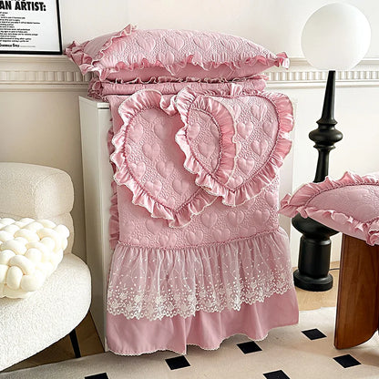 Decorbites™ Koreanische Prinzessin-Stil-Bettwäsche-Set mit Spitzenvolants und Liebesthema