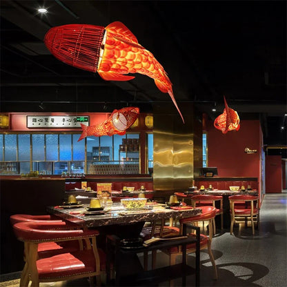 Decorbites™ Bambus-Fisch-Anhängerleuchte: Chinesischer Stil Kronleuchter für moderne Wohnzimmerdekoration