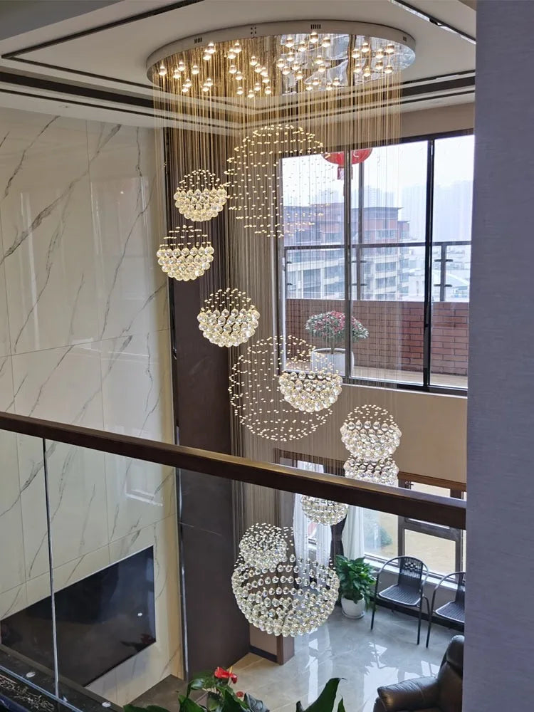 Decorbites™ Kristallkugel-Leuchter: Moderne LED-Spirale-Hängeleuchte für Treppenhaus, Wohnzimmer, Lobby