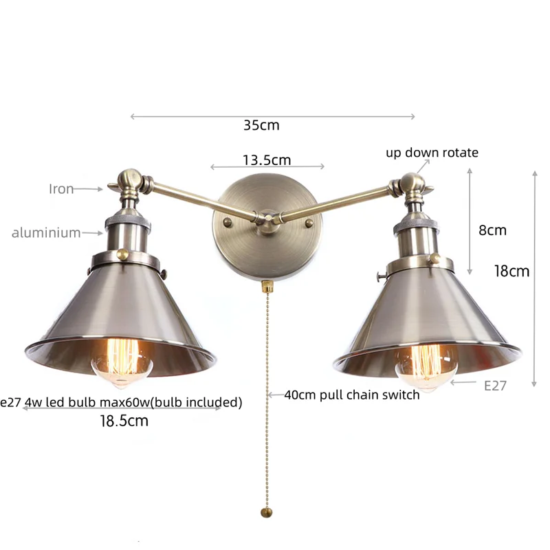 Decorbites™ Industrielles Vintage-LED-Wandleuchte mit doppelten Köpfen für verstellbares Kaffeelesen