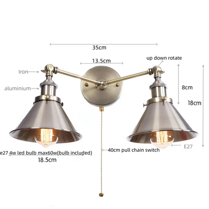 Decorbites™ Industrielles Vintage-LED-Wandleuchte mit doppelten Köpfen für verstellbares Kaffeelesen