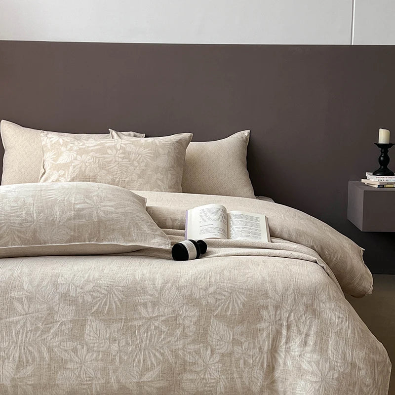 Decorbites™ Leinen-Baumwoll-Jakard-Bettwäsche-Set mit Steppdecke, Laken und Kissenbezügen