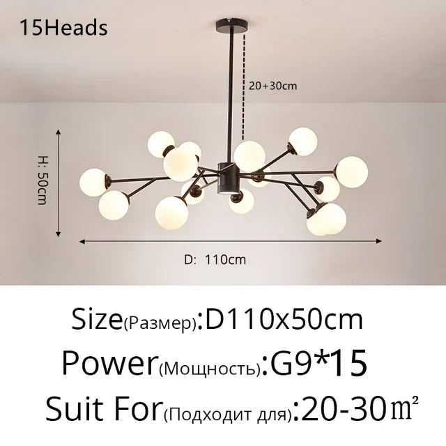DecorBites™ Glass Ball Modern Branch Chandelier - Magic Bean Design for Living Room