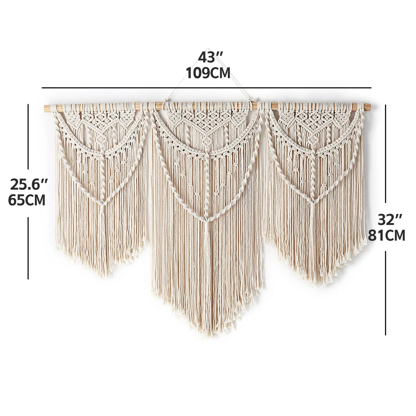Decorbites™ Großes handgewebtes Makramee-Wandhänger-Teppich mit Holzstab und Troddeln
