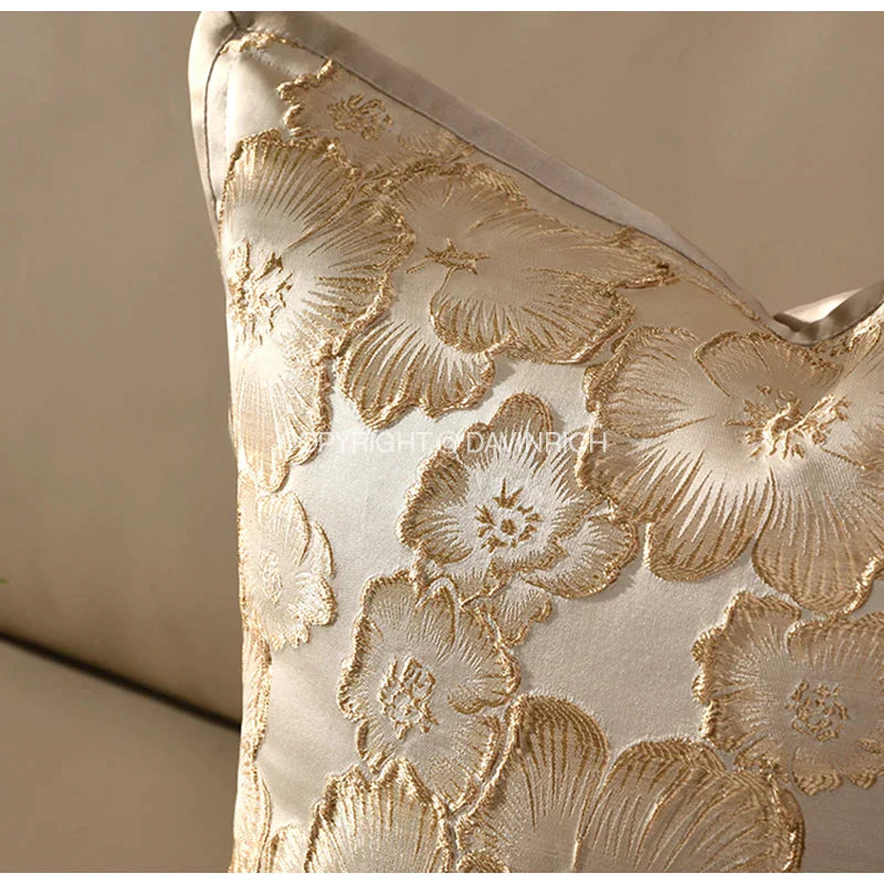 DecorBites™ Embossed Floral Cushion Cover European Style Champagne Throw Pillow Case