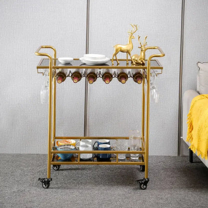 Decorbites™ Getränkewagen Weinregal Barkarren Glasbecherhalter Küche Esszimmer Schwarz Gold