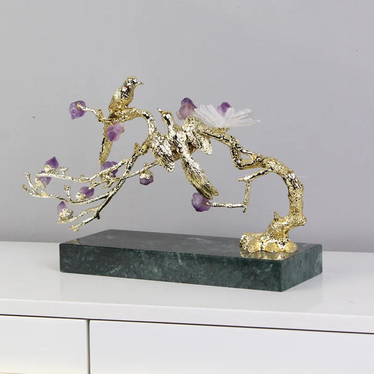 Decorbites™ Kristallgoldener Baum-Handwerkskunst: Handgefertigte Metallfigur für die Wohnraumdekoration