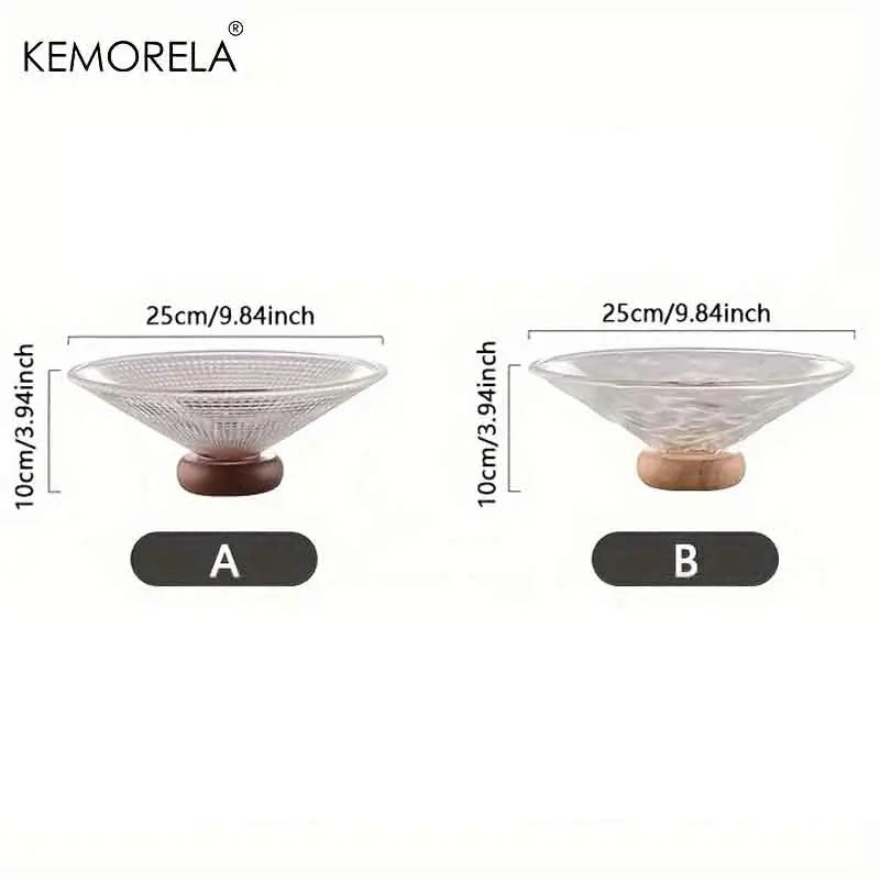 Decorbites™ Kreatives Glas-Fruchtplatte mit Holzbasis | Elegante Wohnraum-Dekoration für Couchtisch im Wohnzimmer
