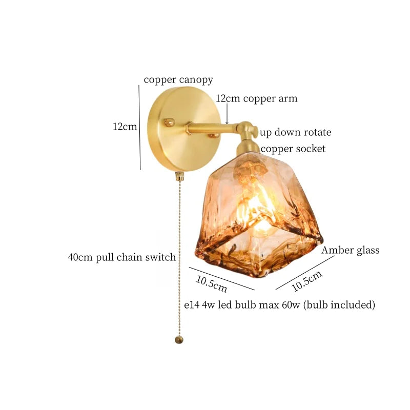 Decorbites™ Japanische Bernstein-Glas-LED-Wandleuchte Kupfer Vintage-Design