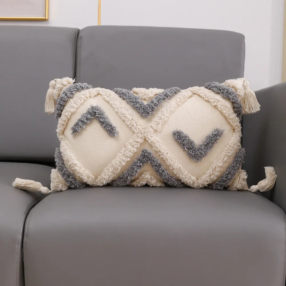 Decorbites™ Graues Geometrisches Tufted Kissenbezug mit Fransen, Deko für Zuhause & Auto Kissenbezug