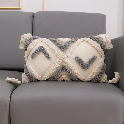 Decorbites™ Graues Geometrisches Tufted Kissenbezug mit Fransen, Deko für Zuhause & Auto Kissenbezug