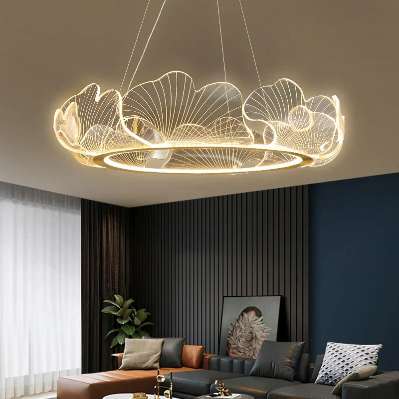 Decorbites™ Ginkgo-Acrylic-LED-Pendantleuchter, Gold-Metall, dimmbar, modernes Minimalismus