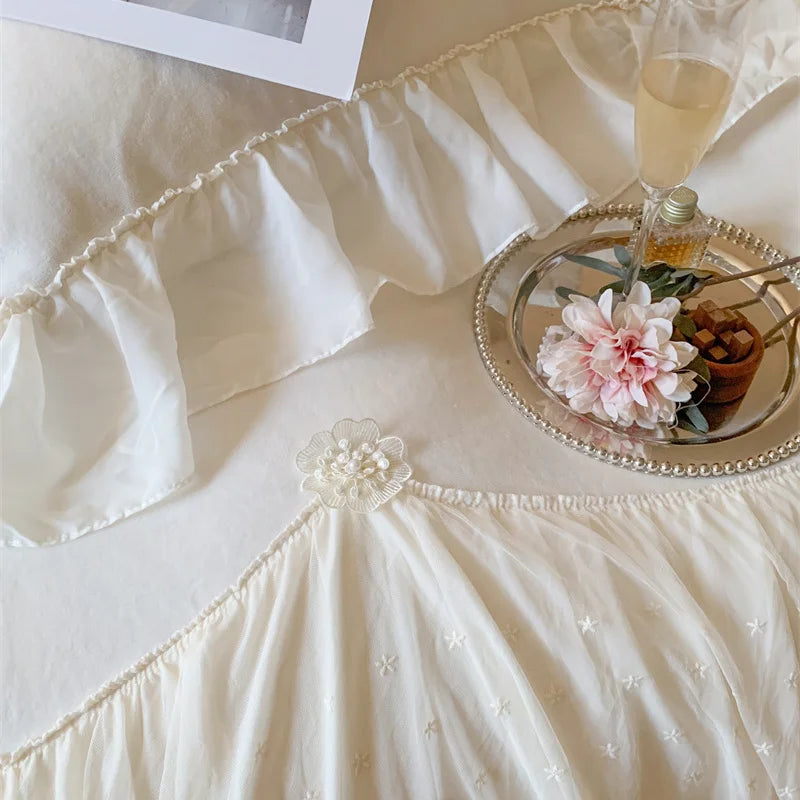 DecorBites™ French Princess Velvet Bedding Set, Queen Size with Lace Ruffles