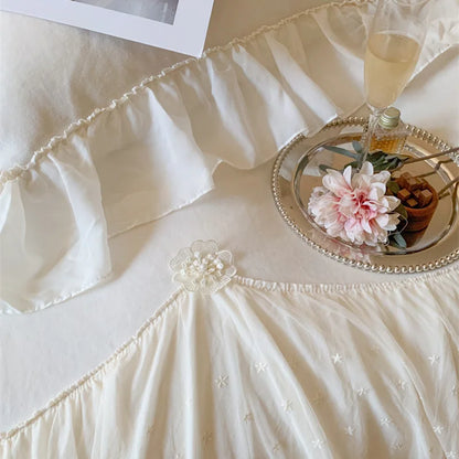 DecorBites™ French Princess Velvet Bedding Set, Queen Size with Lace Ruffles
