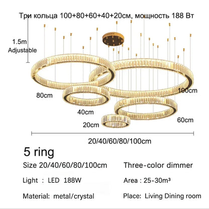 Decorbites™ Golden Crystal Kronleuchter: Nordisch Modern Luxuriöser LED-Hängender Halo für das Wohnzimmer