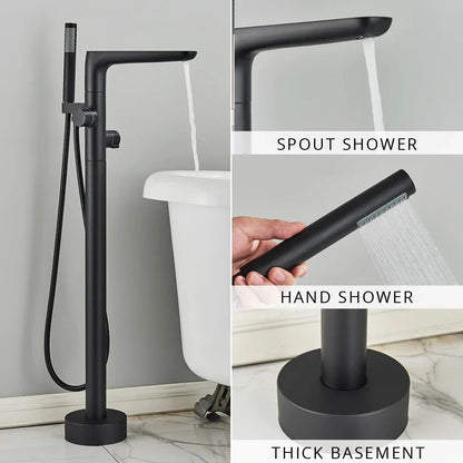 Decorbites™ Zweihandlicher Schwarzer Wasserfall-Badewannenarmatur Bodengestell-Set für das Badezimmer