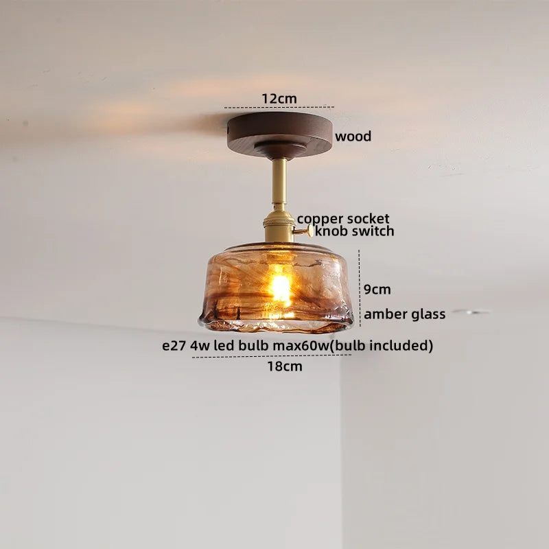 Nordic Glass Wood Ceiling Light For Foyer