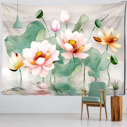 Decorbites™ Tintenlotus-Koi-Gobelin: Boho-Ästhetik Psychedelische Raumkunst Hippie-Dekoration