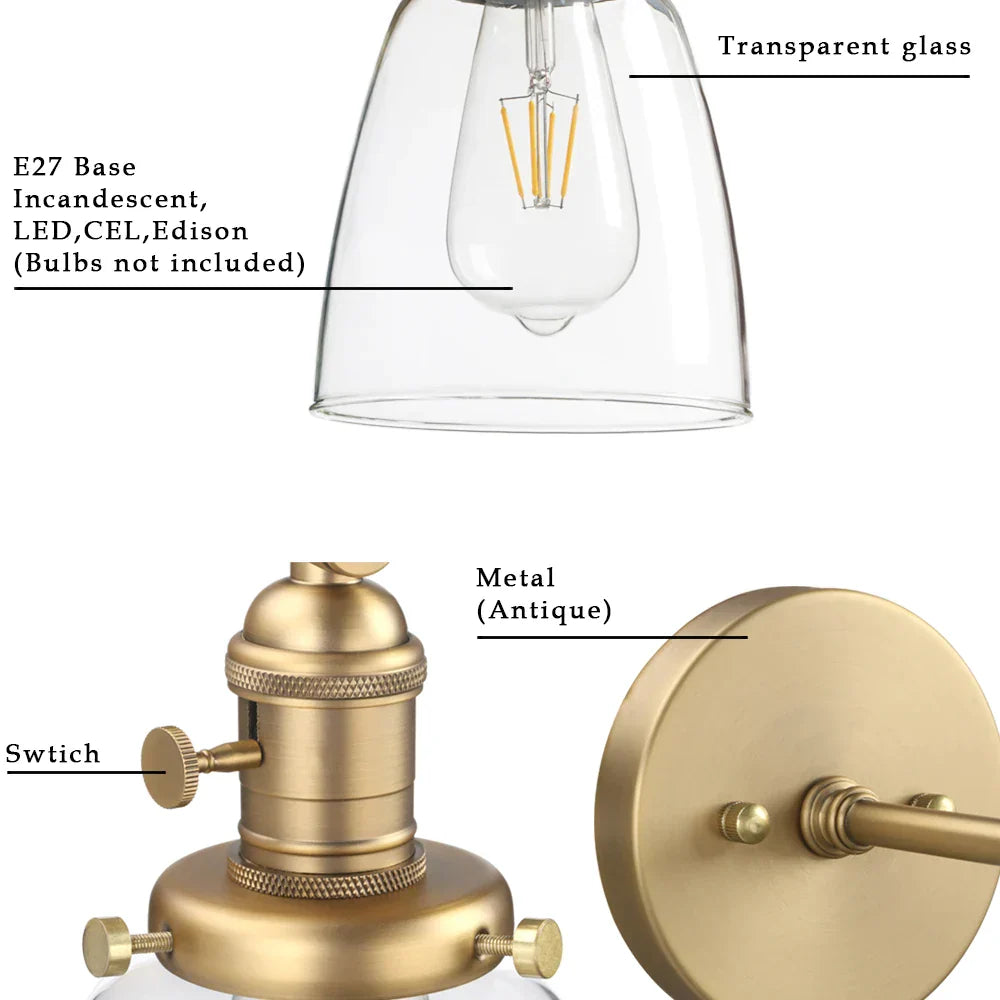 Decorbites™ Industrielle Kuppelglas-Wandleuchte - Einzelarmatur mit klarem Schirm