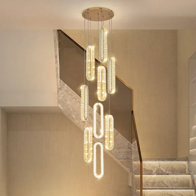 Gold Crystal Pendant Light 20-Light Elongated