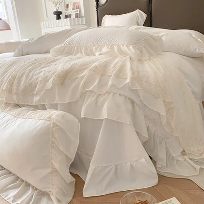 DecorBites™ French Princess Wedding Bedding Set, Cozy Queen King Size Duvet Cover, Bed Sheet