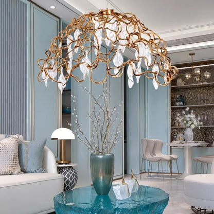 Decorbites™ Kupferkristall-Deckenleuchter für Ess- und Wohnzimmer – Rundes Astkristall-Beleuchtung