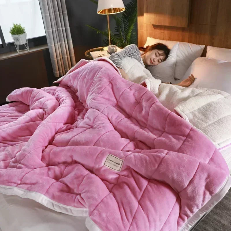 DecorBites™ Cozy 3-Layer Coral Fleece Blanket for Winter Bedding